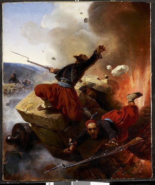 File:Émile-Jean-Horace Vernet (1789-1863) - Zouaves at the Malakoff - RCIN 406470 - Royal Collection.jpg