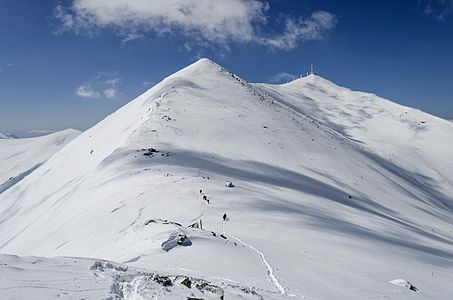 Peaks Ilinden (2,542 m) in the foreground and Pelister (2,601 m) in the background, Baba Mountain, Macedonia