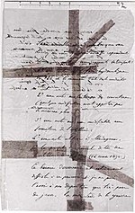 Fotografía de bordereau con fecha del 13 de octubre de 1894. El original desapareció en 1940.