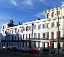 The flat-fronted numbers 1-6 are the oldest part of Vernon Terrace. 1-6 Vernon Terrace, Brighton (NHLE Code 1381070).JPG