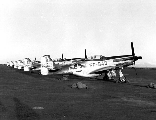 North American F-51D Mustangs of the 192nd Fighter-Bomber Squadron (Nevada Air National Guard) stationed at Keflavik, 1952–1953