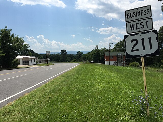View west along US 211 Bus. west of US 211 just east of Luray
