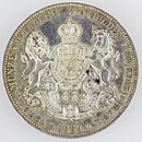 2 Thaler Kingdom of Hannover, Georg V. 1854, inskrift på baksidan: "VEREINSMÜNZE • 2 THALER 3½ GULDEN • VII EINE F. MARK • 1854 •" (We. 1812)