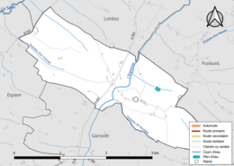 Carte en couleur présentant le réseau hydrographique de la commune