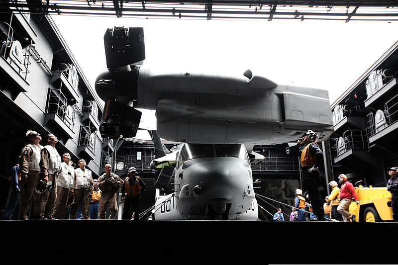 File:A U.S. Marine Corps MV-22 Osprey tiltrotor aircraft attached to Marine Medium Tiltrotor Squadron (VMM) 161 is lowered into the hull of the Japan Maritime Self-Defense Force helicopter destroyer JDS Hyuga (DDH 130613-M-SF473-052.jpg