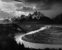 Ansel Adams pořídil fotografii Tetonské hory a Hadí řeka