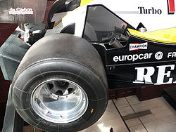 Tyre on Alain Prost's 1983 Renault Formula One racing car Alain Prost F1 RE40 p1040464.jpg