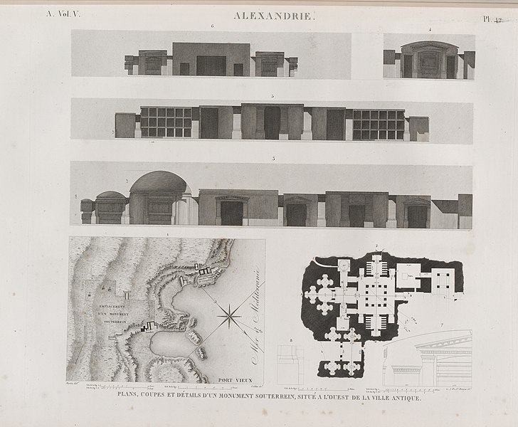 Pl.42 - Plan, coupes et détails d'un monument souterrein, situé à l'ouest de la ville antique