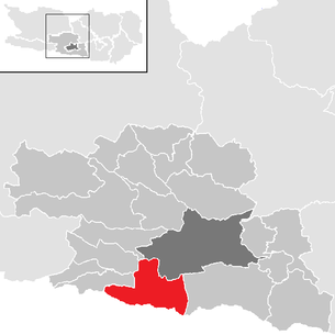 Placering af Arnoldstein kommune i Villach-Land distriktet (klikbart kort)