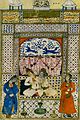 Бахрам в білому палаці («Сім красунь» Нізамі Гянджеві). Рукопис 1636 року. Дуст Мухаммад ібн Дарвіш Мухаммад Дархаджі. Ісфаханська школа