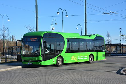 Electric BYD bus at a terminal in Landskrona, Sweden