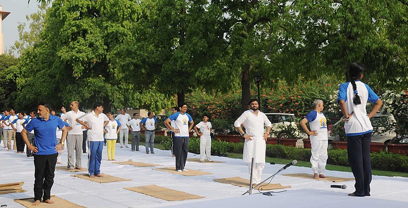 File:Babul Supriyo performing Yoga along with other participants, on the occasion of the 2nd International Day of Yoga – 2016, at Nirman Bhavan, New Delhi.jpg