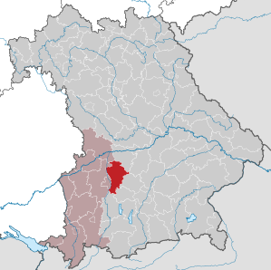 Beliggenheden af Landkreis Aichach-Friedberg i Bayern (klikbart kort)