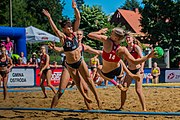 Deutsch: Beachhandball U-17-Europameisterschaften 2019 (Beach handball Euro); Tag 2: 28. Juni – Mädchen, Hauptrundengruppe I, Ungarn-Deutschland 2:1 (16:18, 23:11, 9:8) English: 2019 Women's Ech Beach Handball 17; Day 2: 28 June 2019 – Girls Main Round Group I – Hungary Vs. Germany 2:1 (16:18, 23:11, 9:8)