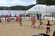 Deutsch: Beachhandball Europameisterschaften 2019 (Beach handball Euro); Tag 3: 4. Juli 2019 – Frauen, Platzierungsrunde Gruppe III, Schweiz-Nordmazedonien 2:0 (21:6, 23:20) English: Beach handball Euro; Day 3: 4 July 2019 – Women Consolation Round Group III – Switzerland-North Macedonia 2:0 (21:6, 23:20)