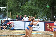 Deutsch: Beachhandball Europameisterschaften 2019 (Beach handball Euro); Tag 5: 6. Juli 2019 – Frauen, Platzierungsspiel für die Ränge 5–8, Rumänien-Zypern 2:0 (18:17, 18:14) English: Beach handball Euro; Day 5: 6 July 2019 – Placement Match/Cross Match for rank 17–20 Women – Romania-Cyprus 2:0 (18:17, 18:14)