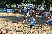 Deutsch: Beachhandball Europameisterschaften 2019 (Beach handball Euro); Tag 4: 5. Juli 2019 – Männer, Viertelfinale, Dänemark-Frankreich 2:0 (19:14, 12:10) English: Beach handball Euro; Day 4: 5 July 2019 – Quarter Final Men – Denmark-France 2:0 (19:14, 12:10)