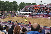 Deutsch: Beachhandball bei den Olympischen Jugendspielen 2018; Tag 6, 12. Oktober 2018; Mädchen, Hauptrundenspiel – Ungarn-Niederlande 2:1 English: Beach handball at the 2018 Summer Youth Olympics at 12 October 2018 – Girls Main Round – Hungary-Netherlands 2:1