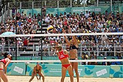 Deutsch: Beachvolleyball bei den Olympischen Jugendspielen 2018; Tag 11, 17. Oktober 2018; Mädchen, Finale – Italien (Claudia Scampoli & Nicol Bertozzi)- Russland (Maria Woronina & Maria Botscharow) 0:2 (19–21/19–21) English: Beach volleyball at the 2018 Summer Youth Olympics at 17 October 2018 – Girls Final – Italy (Claudia Scampoli & Nicol Bertozzi) - Russia (Maria Voronina & Maria Bocharova) 0:2 (19–21/19–21)