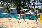 Deutsch: Beachvolleyball bei den Olympischen Jugendspielen 2018; Tag 8, 14. Oktober 2018; Mädchen, Achtelfinale – Mexiko-China 0:2 (15–21/16–21) English: Beach volleyball at the 2018 Summer Youth Olympics at 14 October 2018 – Girls Round of 16 – Mexico-China 0:2 (15–21/16–21)