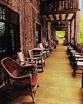 Vertical, half-timber palisade architecture at Covewood Lodge in Big Moose Lake in New York's Adirondack Mountains Big Moose Lake NY USA Architecture.jpg