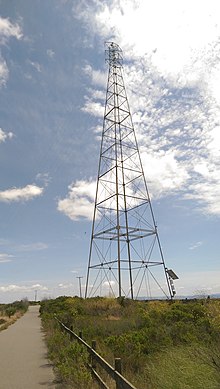 The rebuilt high-tension, high-voltage tower as it appeared in May 2015