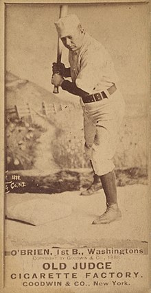 (1888) Billy O'Brien. After playing for the Freezers in 1886, O'Brien led the National League in home runs in 1887. Billy O'Brien 1888.jpg