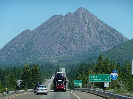 View of Black Butte from Shasta City along I-5 northbound