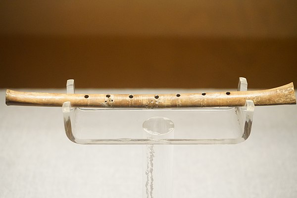 One of the gudi flutes discovered at Jiahu, on display at the Henan Museum