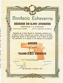 Share of the Bonifacio Echeverria company, issued 1. July 1919 Bonifacio Echeverria 1919.jpg
