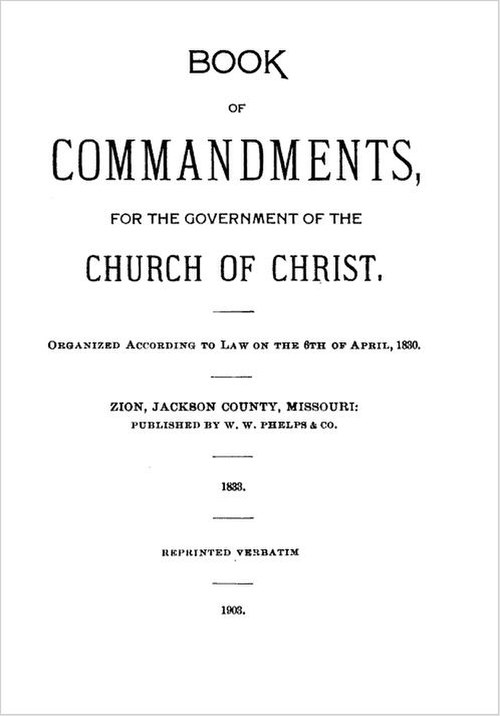 Title page of the 1903 reprint of the Book of Commandments.