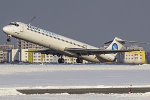 Bravo Airways MD-83 (UR-COC) takes off at Kharkiv Airport