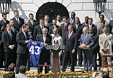 Manning and the 2006 Colts visit President George W. Bush at the White House. Bush Congratulates 2006 Colts.jpg