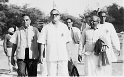 A. K. Gopalan (left), B. T. Ranadive (center), E.M.S. Namboodiripad (right) and Hare Krishna Konar (extreme right) with other CPI(M) leaders in Kolkata, 1966. CPI (M) Leaders. Noormahal. 27 Oct 1966.jpg