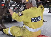 CVSE officer performing a CVSA Level 1 Inspection CVSE Officer Inspection.png