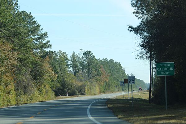 The sign for Calhoun County on FL 20