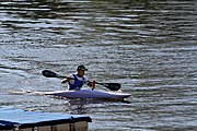 Deutsch: Kanusport bei den Olympischen Jugendspielen 2018; Tag 10, 16. Oktober 2018; Finale Jungen Einer-Kajak-Slalom: Lan Tominc (Slowenien, Gold) - Guan Changheng (China, Silber) - Tom Bouchardon (Frankreich, Bronze) English: Canoeing at the 2018 Summer Youth Olympics at 16 October 2018 – Boys' K1 slalom Gold Medal Race: Lan Tominc (Slovenia, gold) - Guan Changheng (China, silver) - Tom Bouchardon (France, bronze)