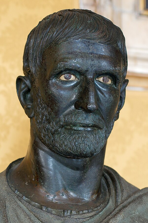 The "Capitoline Brutus", a bust possibly depicting Lucius Junius Brutus, who led the revolt against Rome's last king and was a founder of the Republic