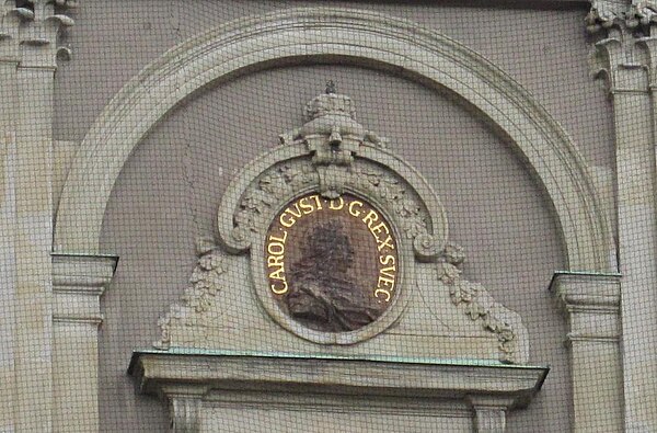 Image of King Carl Gustav on a wall of Stockholm Palace