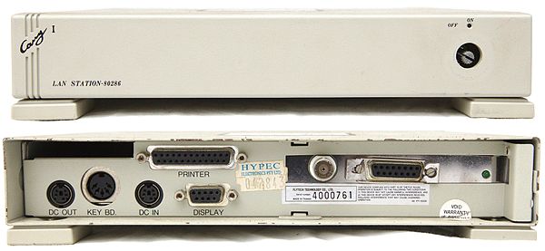 The Carry-I book-size LAN station was an early diskless system based on an Intel 80286 processor and produced by Taiwan's Flytech Technology circa 1991. Carry-i-front-and-rear.jpg