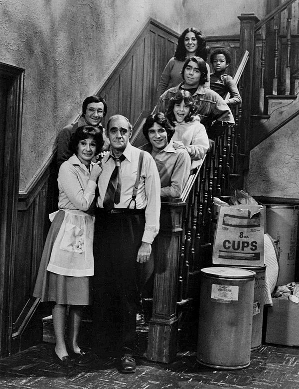 Bridges (at top right) with the cast of Fish, 1977