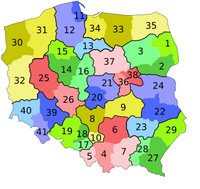 Map of Poland with dioceses