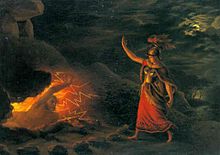 Hervör awakens the ghost of his father Angantýr from his burial mound on Samsø to demand the cursed sword Tyrfing.