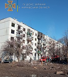 Residential building after Russian shelling on 24 February 2022