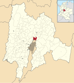 Localização da localidade e do município de Chia no departamento de Cundinamarca.