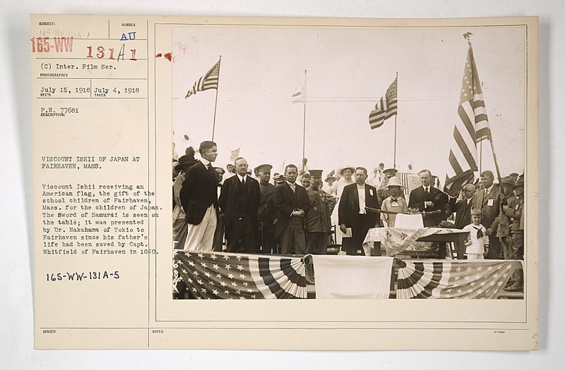 File:Commissions - Japan - Viscount Ishii of Japan at Fairhaven, Massachusetts - NARA - 26432258.jpg