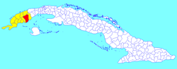 Pinar del Río viloyati (sariq) va Kuba tarkibidagi Consolación del Sur munitsipaliteti (qizil)