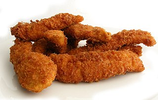 <span class="mw-page-title-main">Chicken fingers</span> U.S. dish of breaded and fried chicken meat