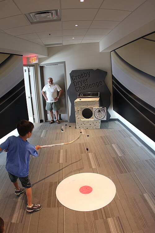 A recreation of Crosby's childhood dryer that was behind the net, used as shooting target practice, at PPG Paints Arena