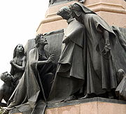 Dante et Virgile rencontrent Sordel (Sordello) dans le Purgatoire. Monumento a Dante a Trento de Cesare Zocchi (1896).